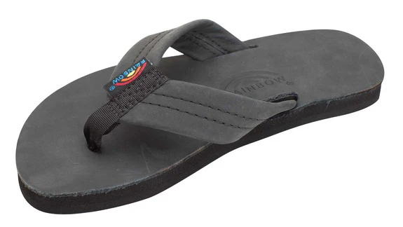 Rainbow - Kid's Single Layer Leather Sandals | Black