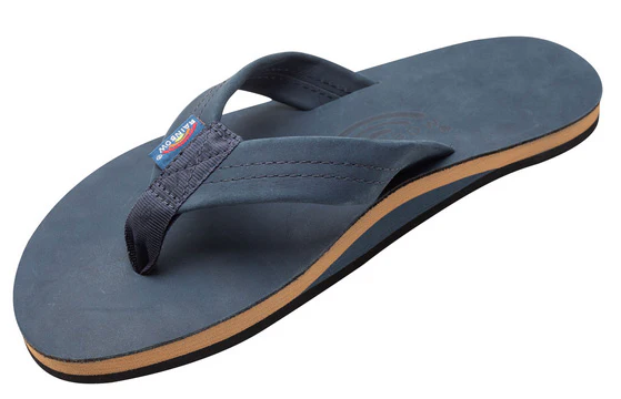Rainbow - Men's Single Layer Leather Sandals | Navy Tan - Image 2