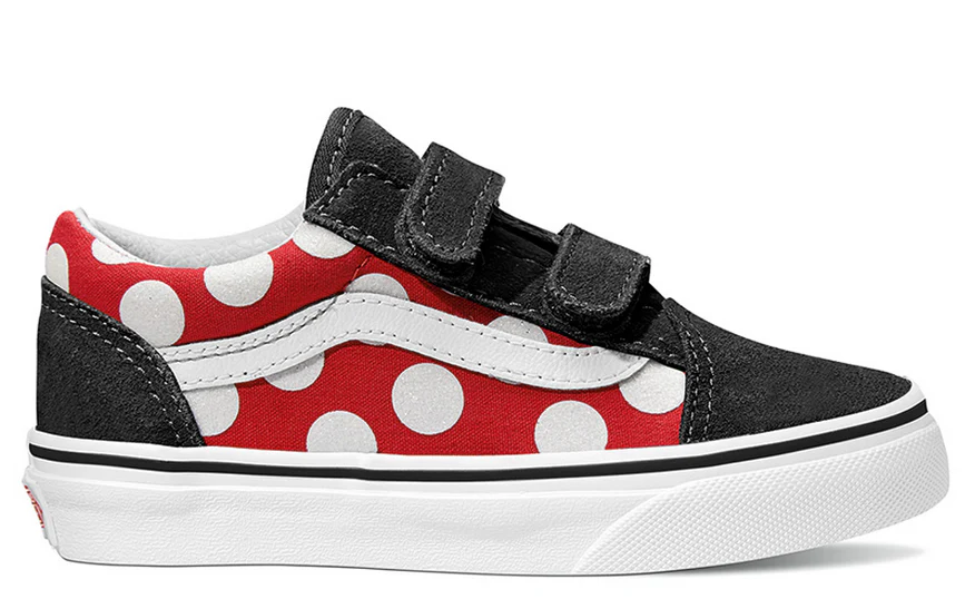 Vans - Kids Old Skool V Shoes | Black Red (Polka Dot)
