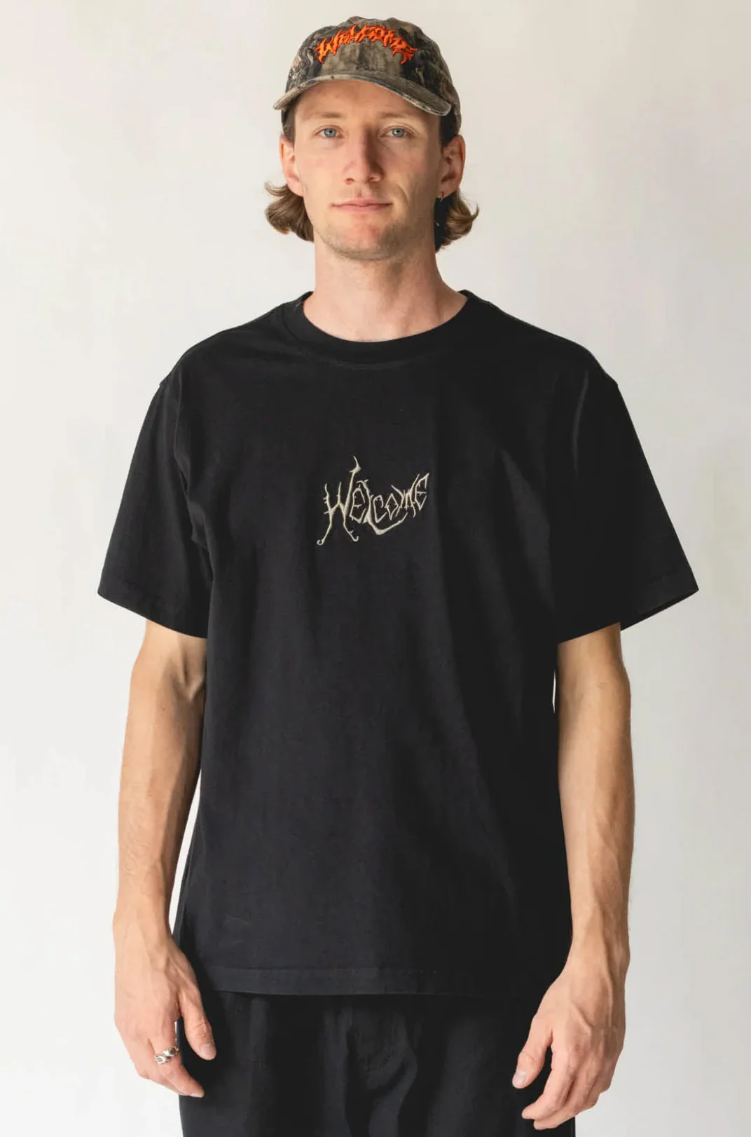 Welcome - Spine Garment-Dyed Knit Tee | Black - Image 2